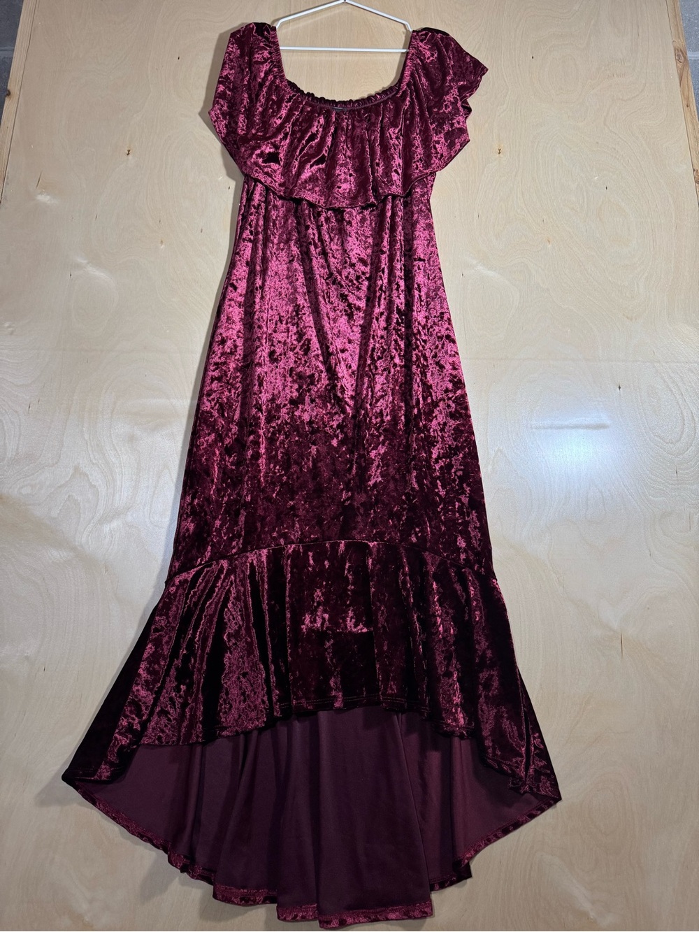 Libian Velvet Burgundy Off-Shoulder Midi High Low Dress Size 2X